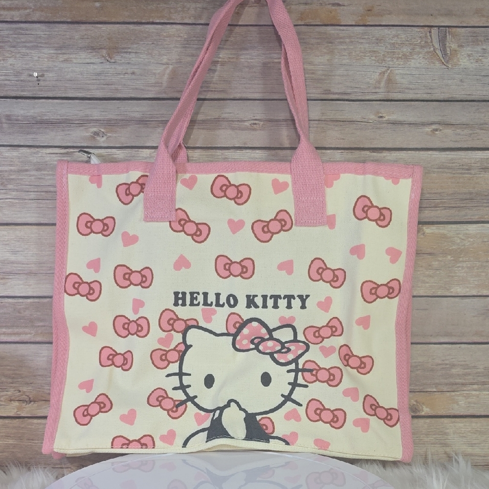 Hello Kitty Pink and Cream Bow Print Tote Bag